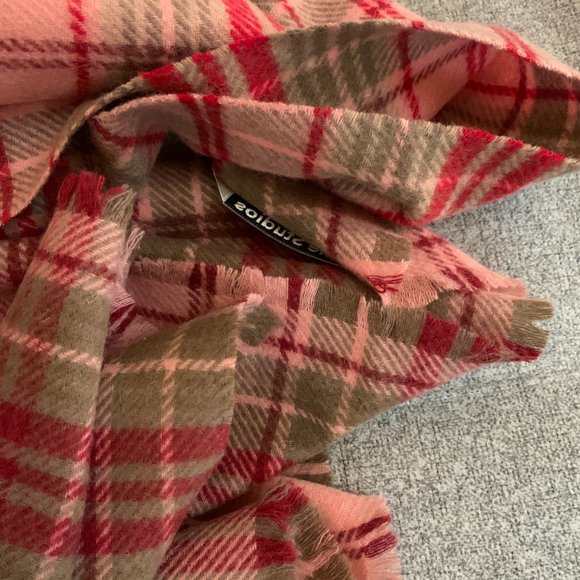 Acne coral pink plaid cashmere wool scarf - Picture 3 of 6